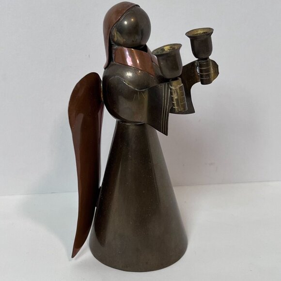 Brass and Copper Angel Candle Holder 6" Christian VTG 70's Taper Candlestick - Picture 5 of 13